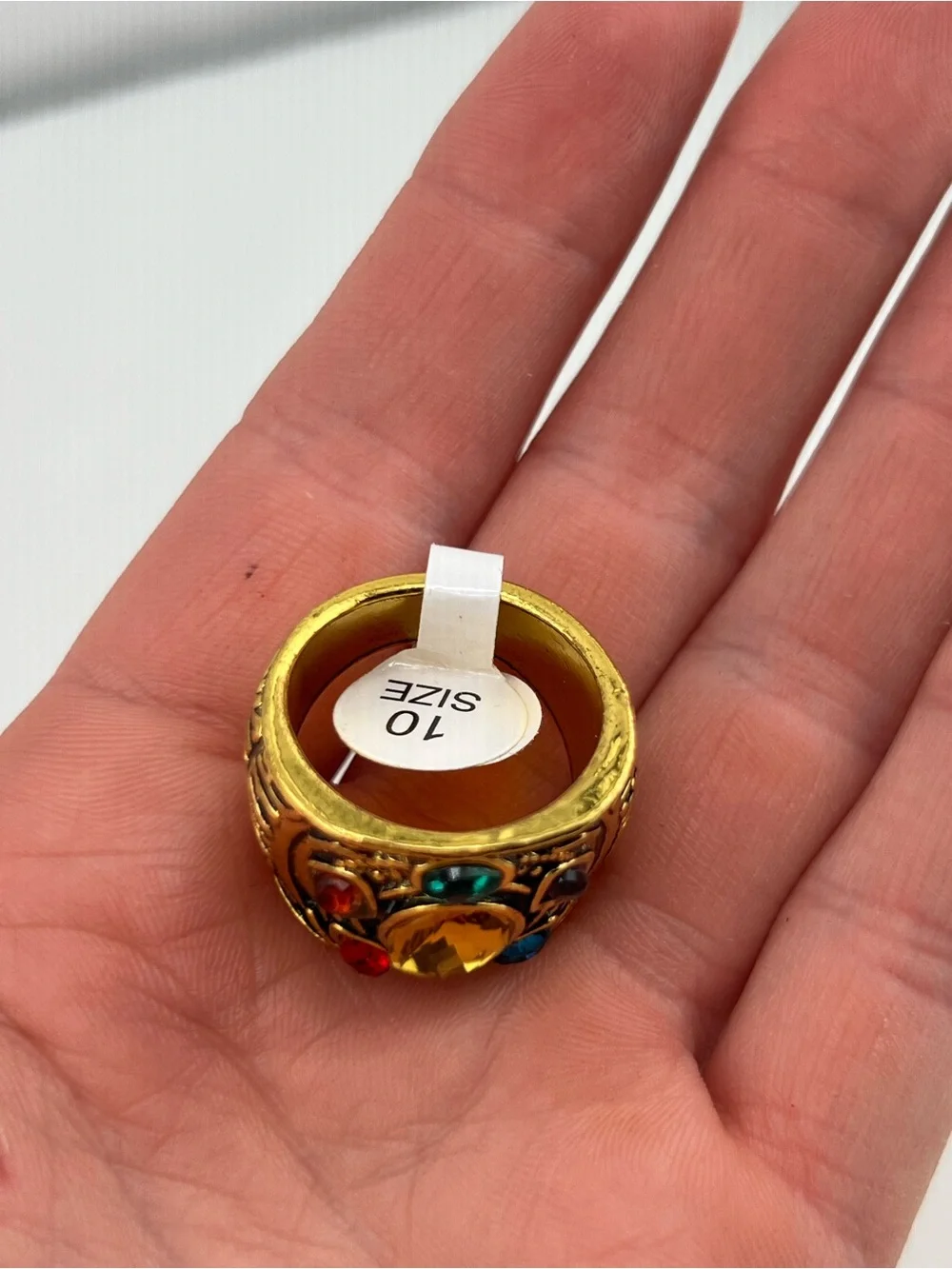 🎁Gold-Tone Multicolor Gem Statement Ring - Size 10